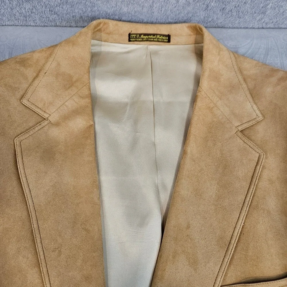 Vintage Vals Mens Wear Camel Tan Suede Leather Blazer Sport Coat 46L USA Made